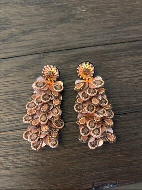 Peach Sequin Layered Tassel Drop Earrings